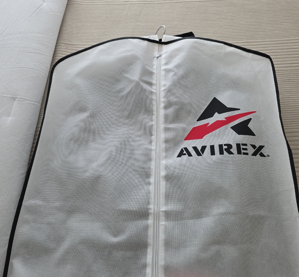 Avirex White Jacket Garment Bag with Black and Red Logo